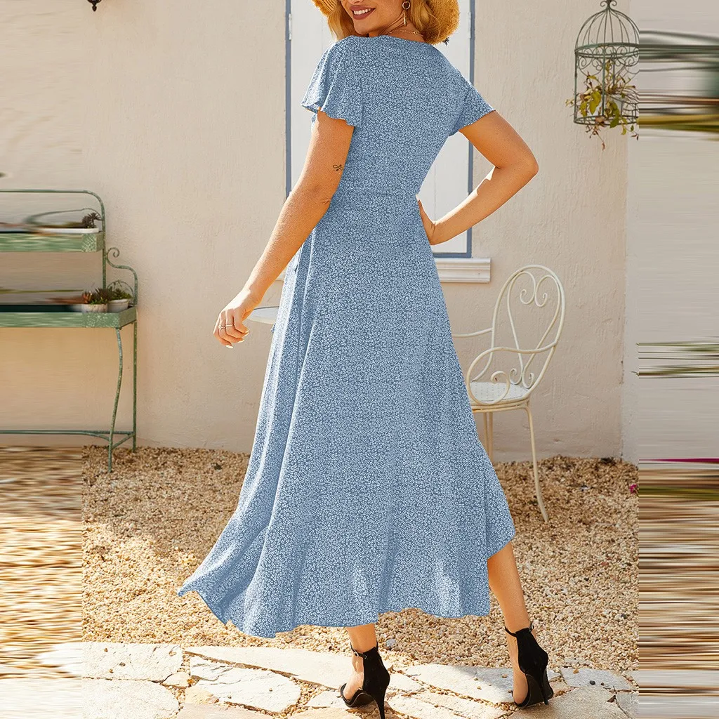 Женское платье с принтом и коротким рукавом длиной до лодыжки элегантное