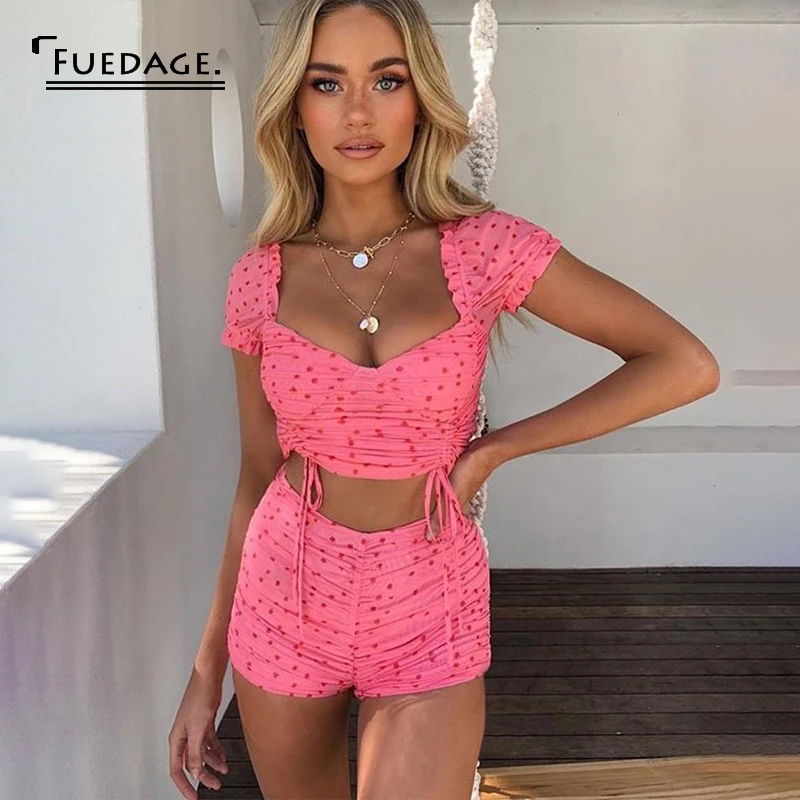 Fuedage летний сексуальный женский комплект из двух предметов: укороченный топ и