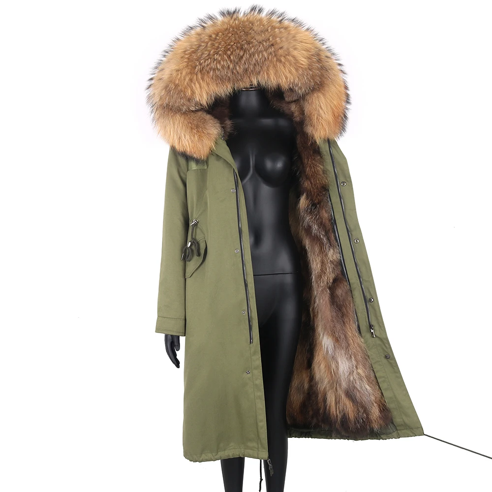 Lavelache Winter Natural Fur Jacket Women Real Fur Coat X-Long Waterproof Parka Winter Clothes Female Overcoat Thick Warm New
