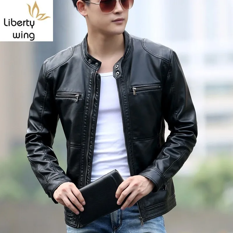 Куртка мужская мотоциклетная из ПУ кожи модная облегающая верхняя одежда в