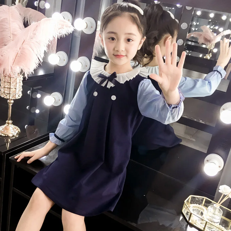 Платье для девочек платье в стиле пэчворк детское с плиссированным воротником