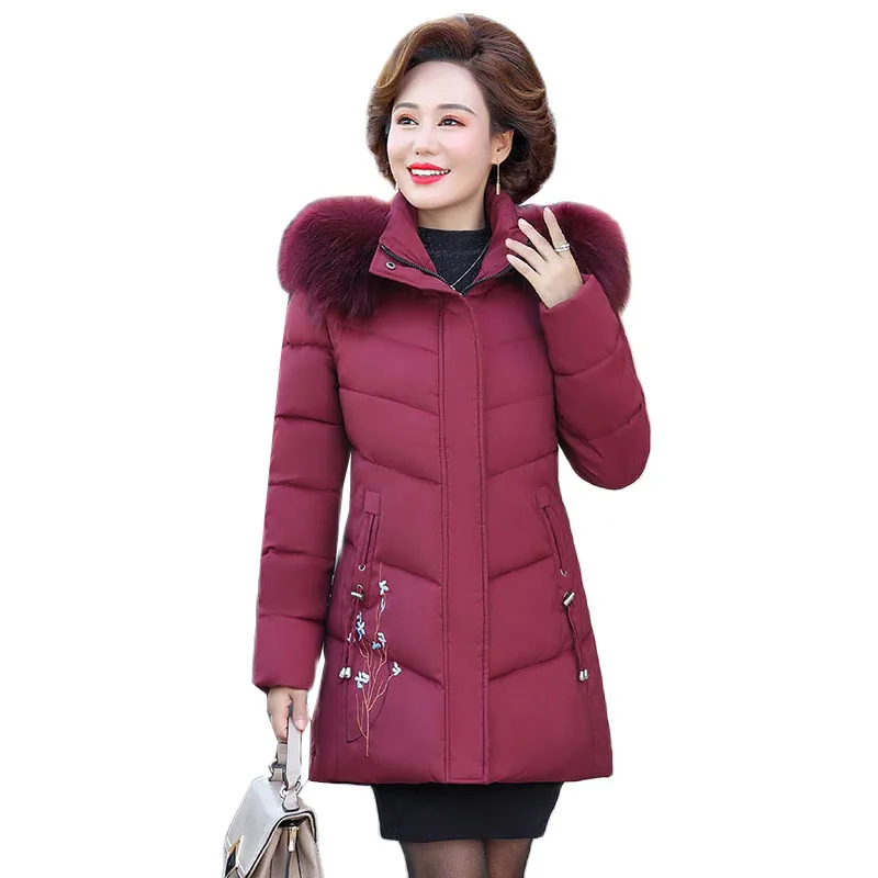 

2021Winter Parka Coat Women Down Cotton Jacket New Thick Warm Cotton Padded Middle-aged Female Hooded Outerwear Parkas Women