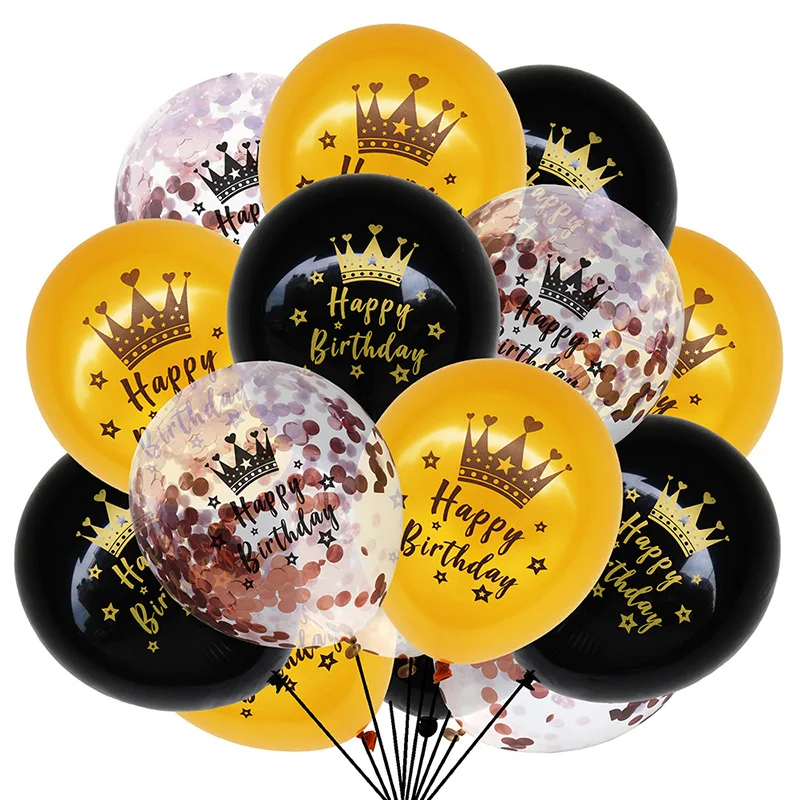 

15Pcs/set Latex Crown Birthday Ballons Happy Birthday Confetti Balloon for Wedding Birthday Baby Shower Anniversary Party Decor