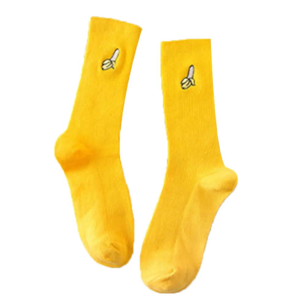 Yellow Женские носки забавные носки Модные женские и мужские милые фрукты Вышивка лодыжки высокие спортивные повседневные хлопковые носки женские носки Sokken - Цвет: Yellow