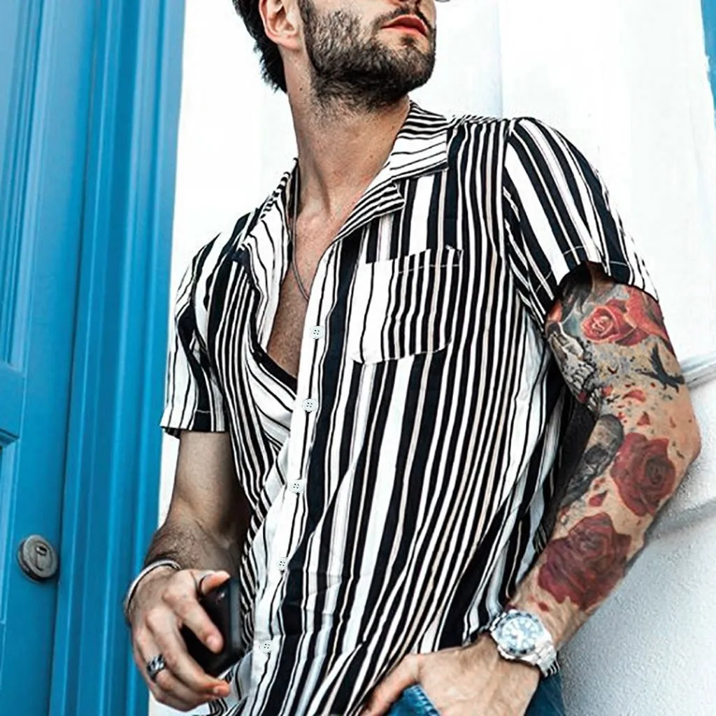 

2020 Casual Men's Shirts Baggy Beach Hawaiian Print Shirts Male Summer Short Sleeve Button Retro Shirts Streetwear Blouse Tops