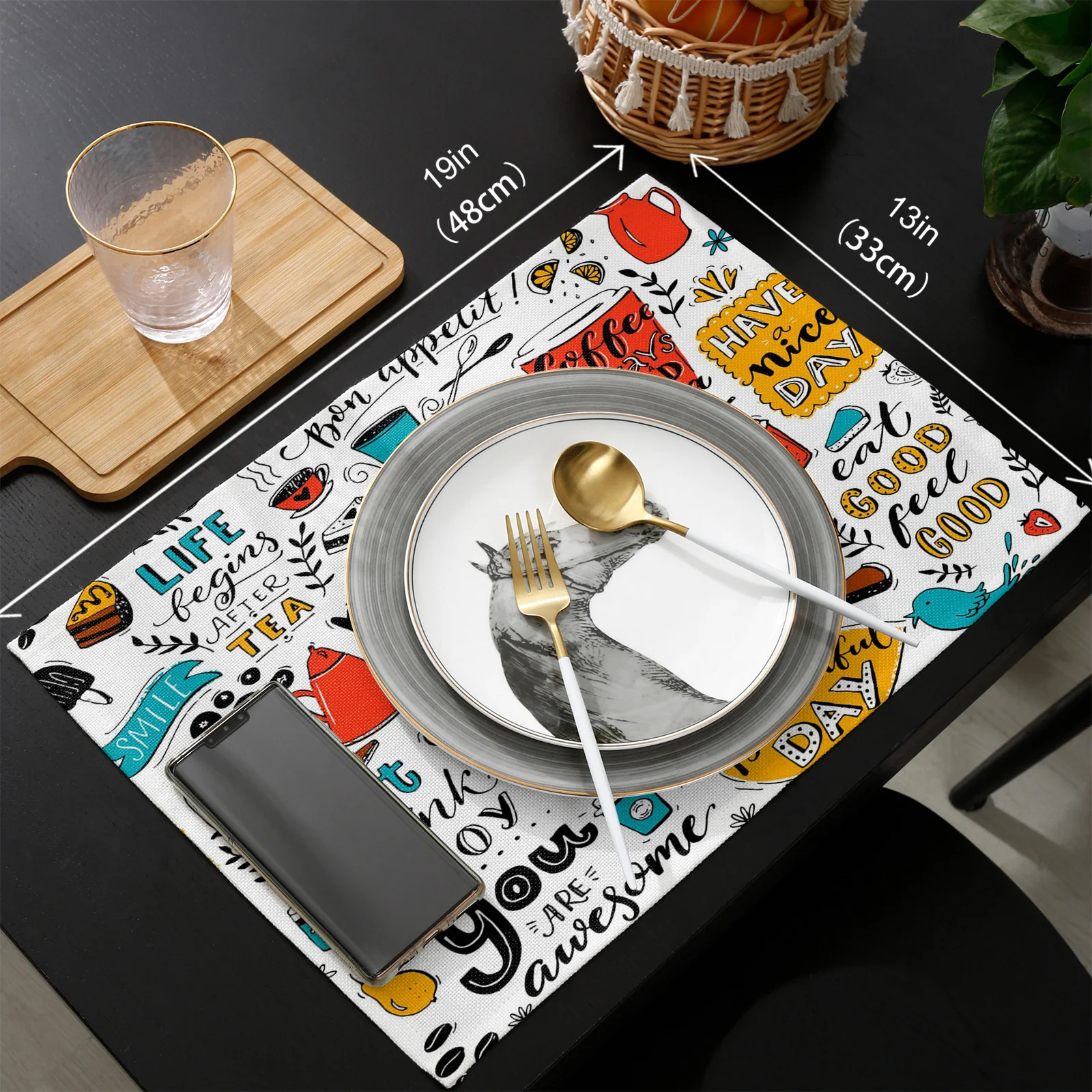

Cafe Doodle Teapot Cup Food Table Runner Set Wedding Table Decoration Home Kitchen Dining Table Decor Tablecloth