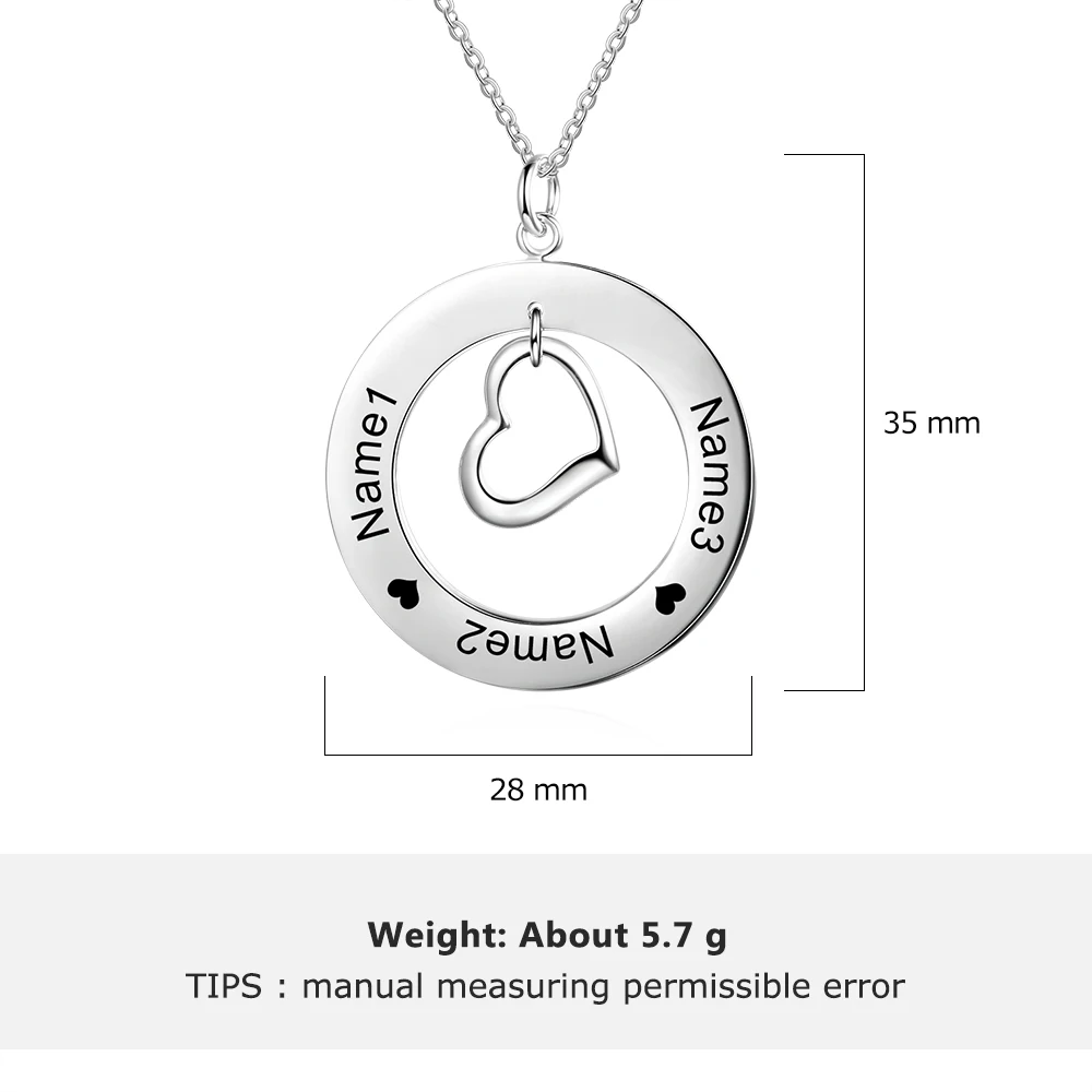 Personalized Heart &amp Circle Pendant Necklace Customize Engraved Family Name Necklaces for Women Jewelry Gift (JewelOra NE103632) |