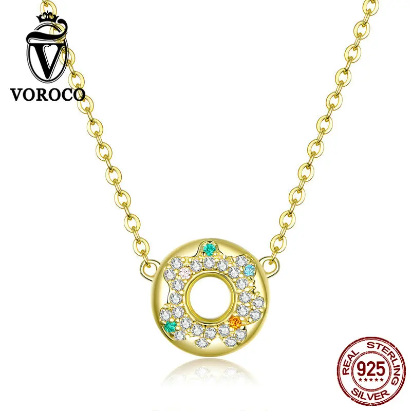 VOROCO 100% Серебро 925 пробы Золотой сладкий торт пончики Забавный круглый Детский