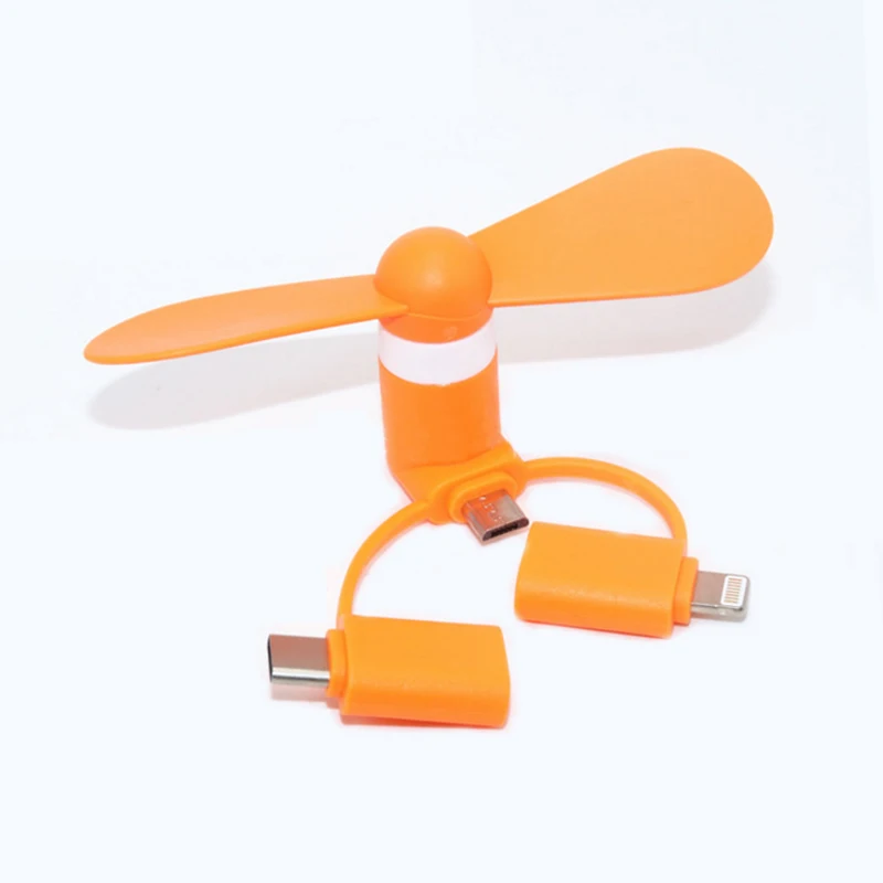 orange Мини USB вентилятор 3 в 1 USB гаджет портативный для Android OTG Micro type-c для iPhone 5 6S 7 Plus 8 X XS электронные умные гаджеты - Цвет: orange