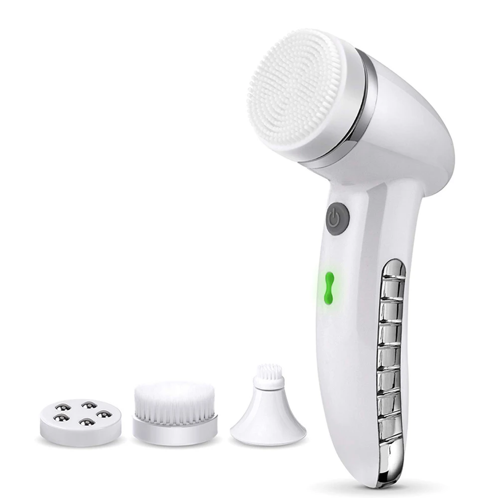 

Facial Cleansing Brush Sonic Vibration Mini Face Cleaner Silicone Deep Pore Cleaning Electric Waterproof Massage with 4 Heads