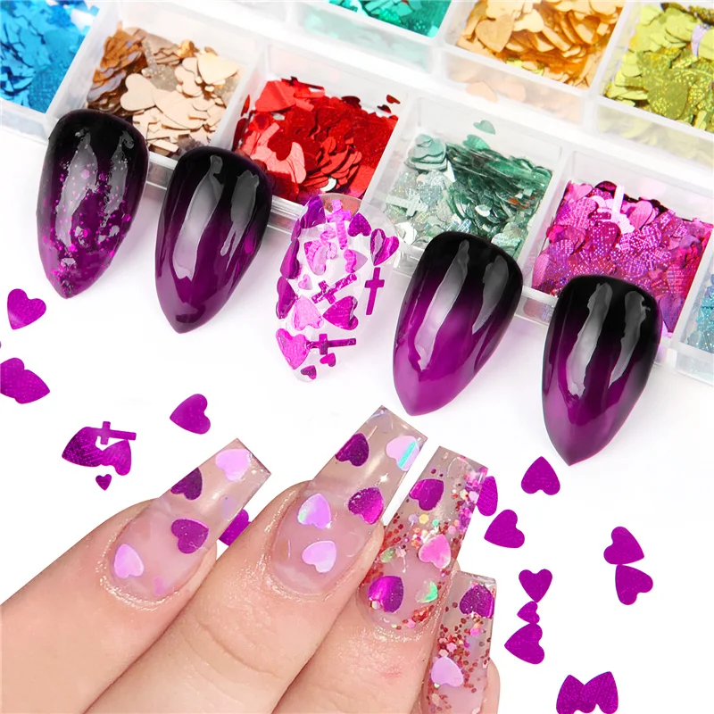

1box Holographic Nail Glitter Flakes Sequin Gold Silver DIY Butterfly Dipping Powder for Acrylic Nails Tools Nail Sticker