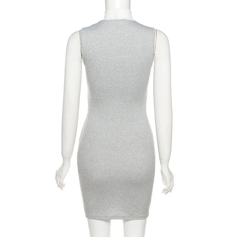 

Cryptographic Fashion Casual Dresses Bodycon Club Party Cub Outfits Elegant Sleeveless Grey Mini Dress Streetwear Vestidos