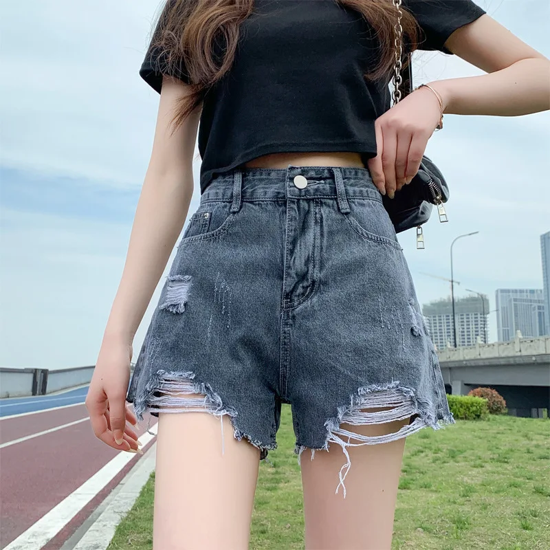 

Женские рваные джинсовые шорты, повседневные шорты из денима с высокой талией и дырками, модель Y2k на лето, 2021
