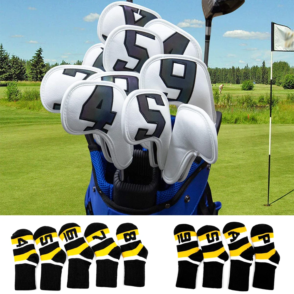 

New Type Golf Iron Head Covers Individuality Knitted Socks Shape Golf Club Protective Set With Number Printing 9PCS DripShipping