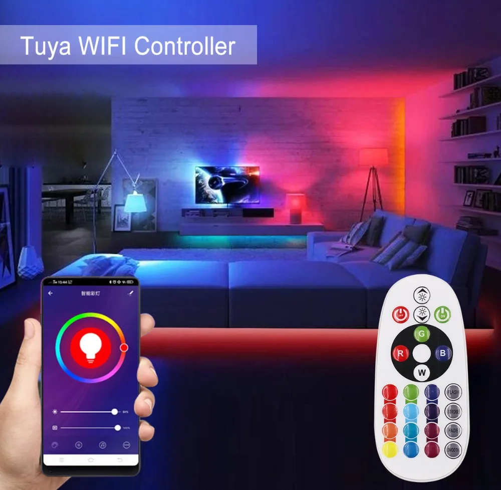 Smart Tuya WiFi Control RGB Neon Strip Light Lamp 5050 80LED/m Flexible LED Rope EU 220V US 110V Plug | Освещение
