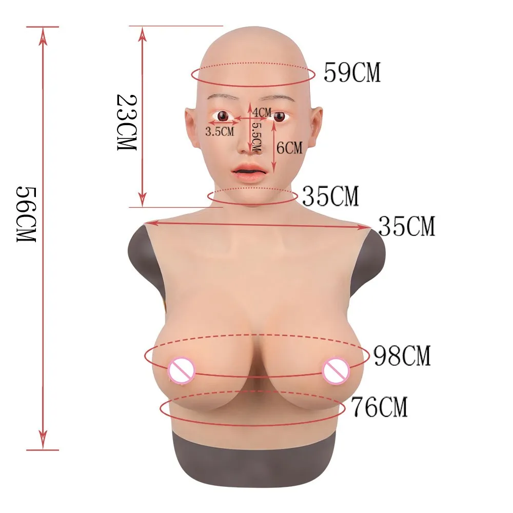 

E Cup Huge Artificial Boobs Silicone Breast Forms With Fake Face For Crossdresser Transvestism Transgender Shemale Dragequeen