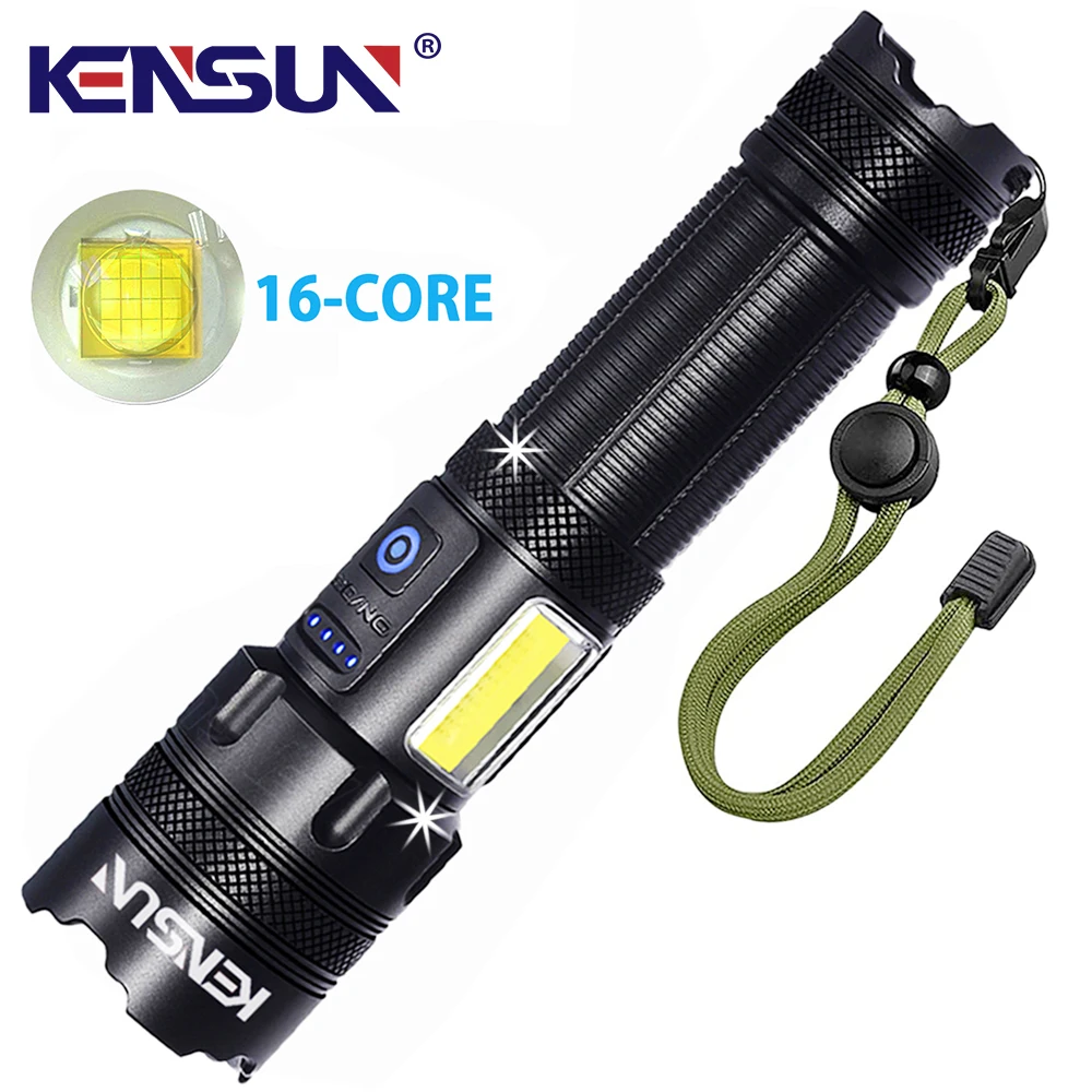 KENSUN High Power 16 Core Rechargeable Led Flashlight COB Li