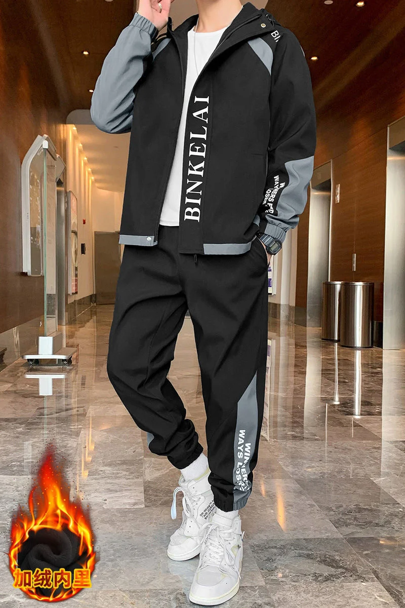 

Winter men's plush padded tooling jacket two-piece casual sports suit jrd03p130