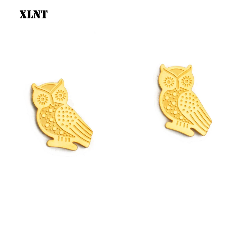 XLNT New Style Geometric Gold Color Stud Earring For Women Stainless Steel Owl Animal Earrings | Украшения и аксессуары
