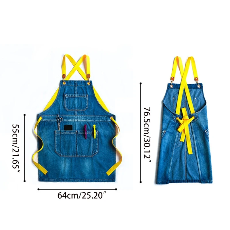 

Unisex Jean Bib Apron Cross Back Adjustable Washed Denim Hair Stylist Work Apron