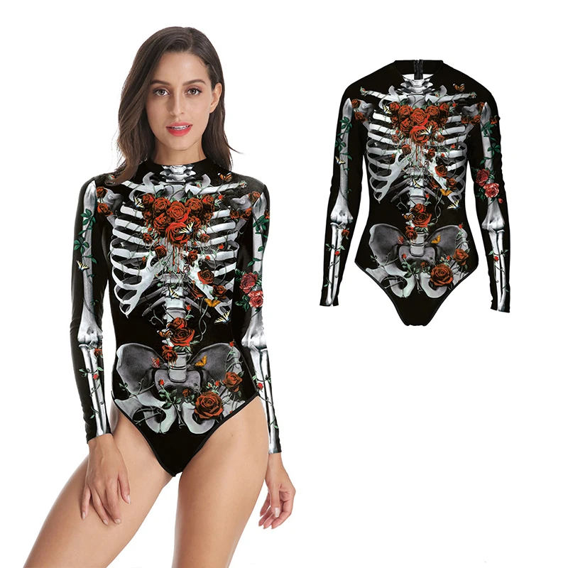 2021 New Red Rose Human Skeleton Printing 3D Digital Seaside Beach Sunscreen Quick-drying All-in-one Swimsuit | Спорт и развлечения