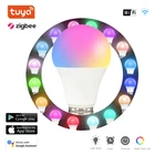 Умная лампочка ZigbeeTuya с голосовым управлением, 9 Вт, RGB + CW, с регулируемой яркостью, E27, Wi-Fi, светодиодная волшебная лампа, 100-240 В переменного тока, для работы с Alexa, Google Home