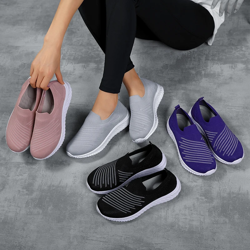 

Knitted Slip On Sock Sneakers For Women Lightweight Casual Vulcanized Shoes Comfy Breathable Autumn Female Walking EVA Footwear