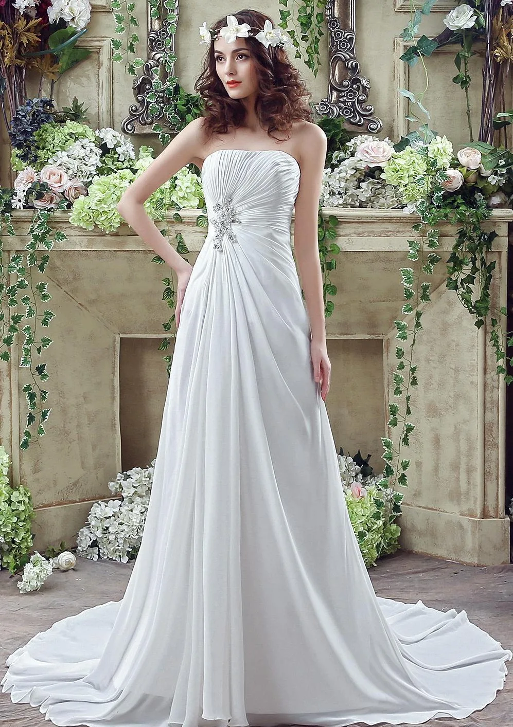 Шифоновое пляжное платье А-силуэта недорогие свадебные платья 2021 плиссированные