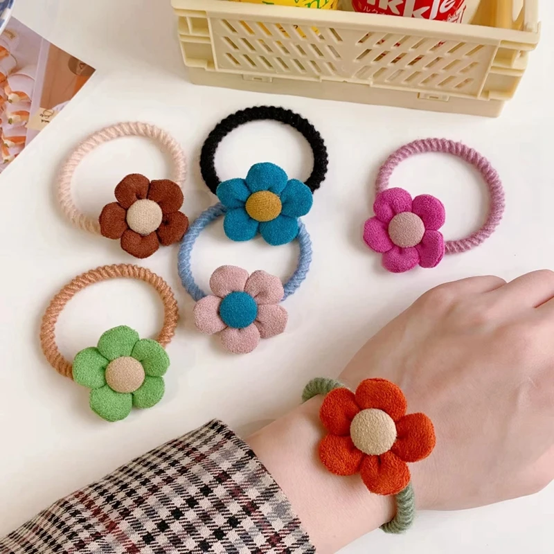 

Colorful Flowers Hair Clip Cute Baby Girls Hairpins Princess New Handmade Women Ponytail Holder Headwear Rubber Hair Accessories