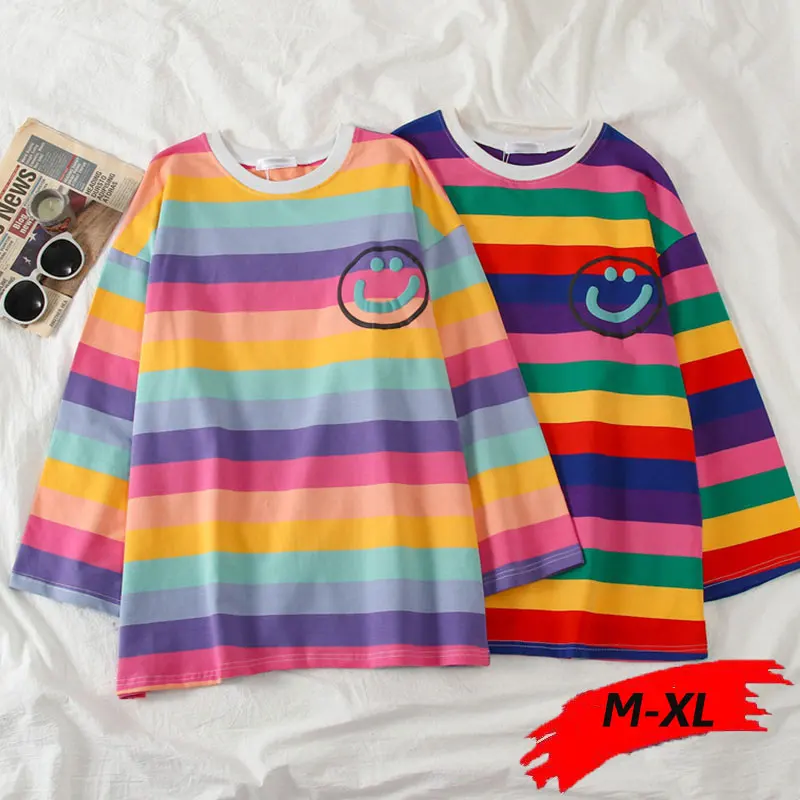 Радужная футболка с длинным рукавом для женщин Забавные футболки белая женская