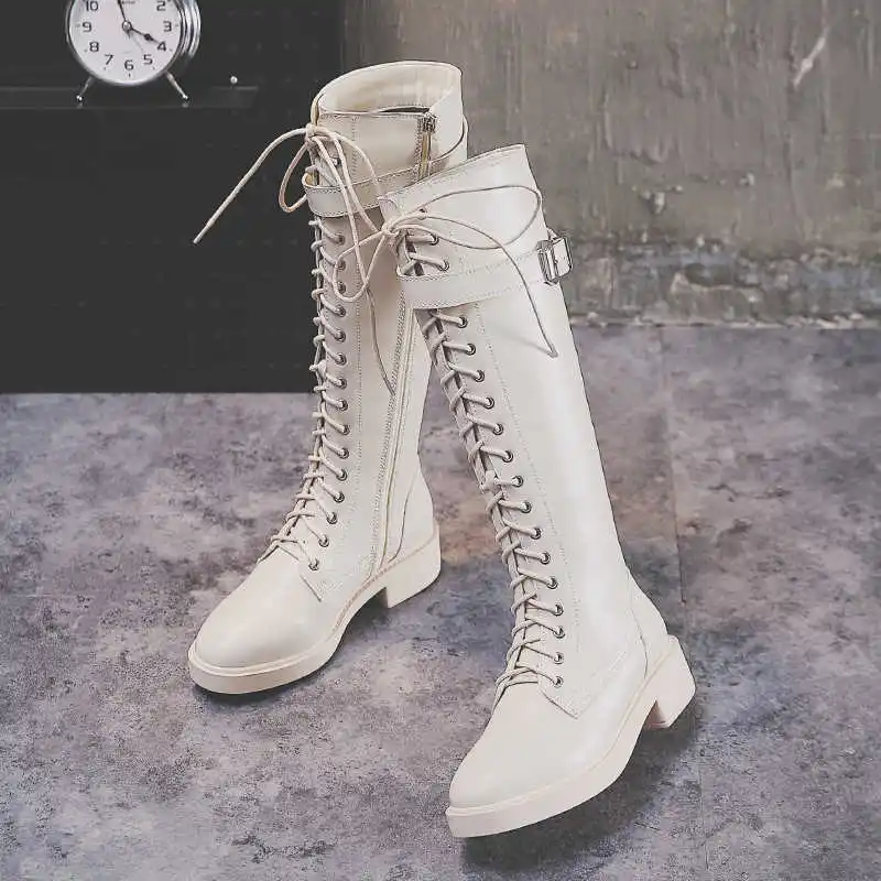 

skinny boots fall and winter 2021 new Martin boots lace up zipper high tube boots flat bottom not over knee Knight boots