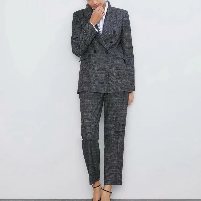 Женский клетчатый костюм осень 2019 новый модный Блейзер пиджак и брюки офисный