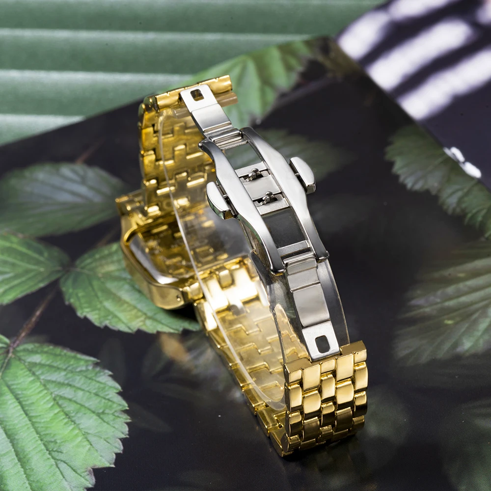 

MISSFOX Diamond Watch For Women Green Luxury Brand Ladies Gold Square Watch Minimalist Analog Quartz Movt Unique Iced Out Watch