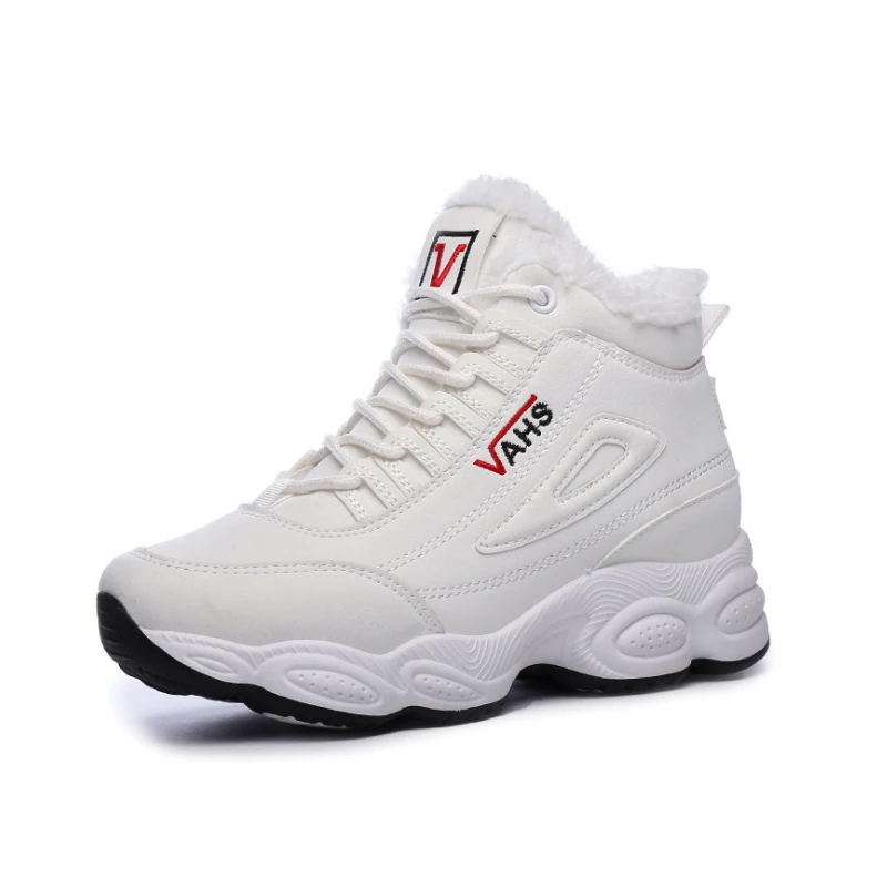 Белый VTOTA Chunky Sneakers Women Winter Warm Shoes New Platform Wedges Shoes Tenis Feminino Pink Fur Vulcanized Shoes Snow Shoes ISN - Цвет: Белый