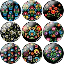 TAFREE Polish Folk Art Patterns Classical Flower Print 12mm/15mm/16mm/18mm/20mm/25mm Glass Cabochon Flat Back Making Findings