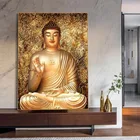 Холст золотого цвета с принтом Будды, настенная живопись с жикле для домашнего декора, картина без рамки, печать на холсте