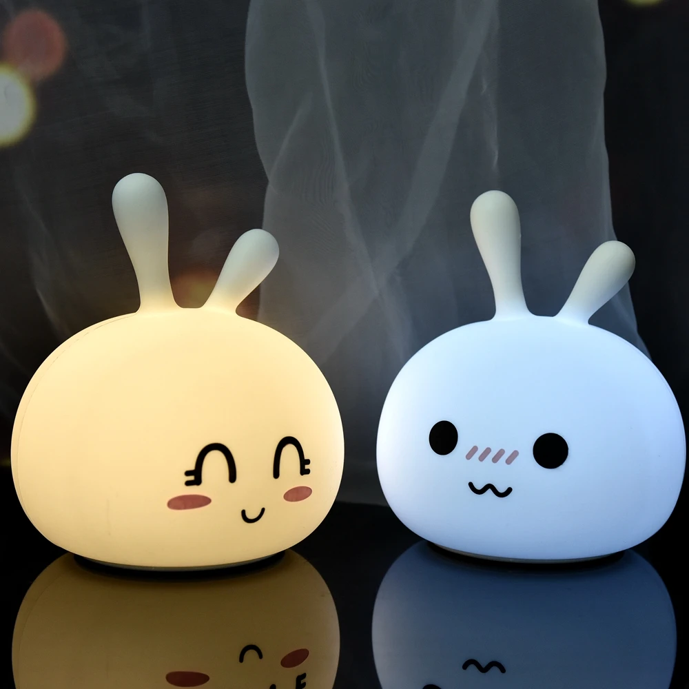 

Multicolor Changing Silica Gel Animal Decorative LED Night Light For Kids Usb Rechargeable Cute Bunny Silicone 3D Baby Gift Lamp