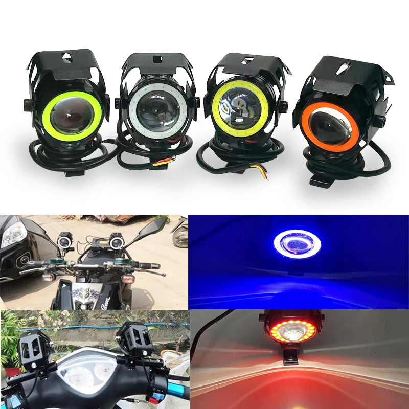 

2PCS LED Motorcycle Headlight 125W U7 Mini Angel Eye Bulbs Motorcycle Scooter Motorbike Lamp 12V Led Light Blue Red White Green