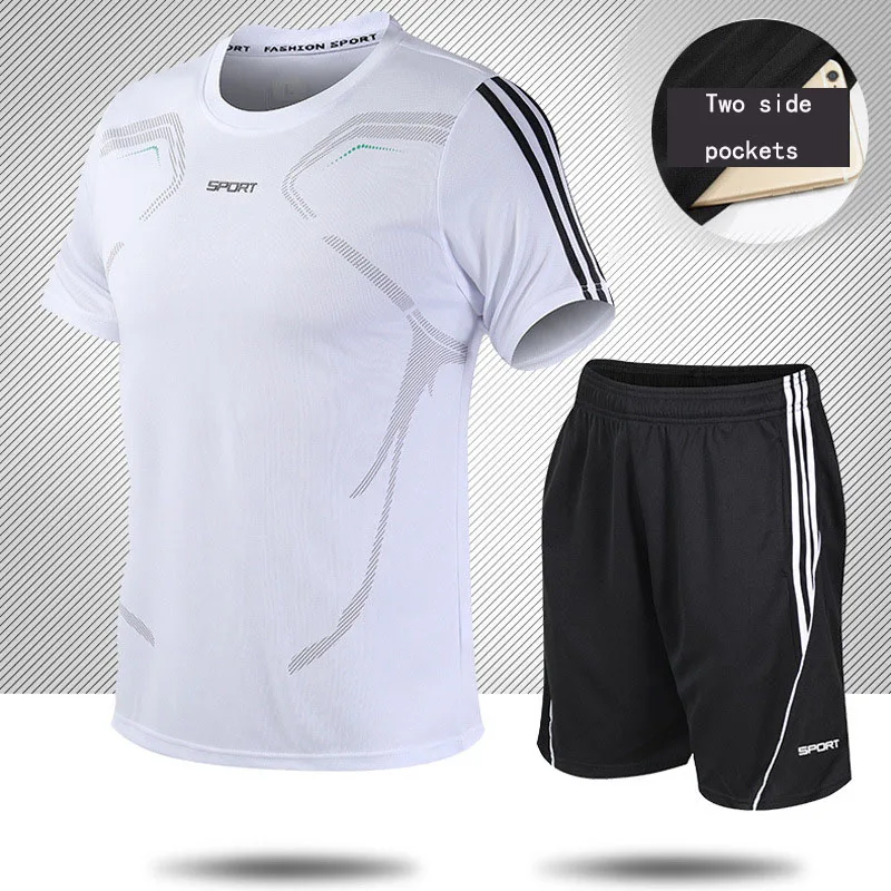 

Football Jerseys for Men Soccer Jersey Tracksuit Short Sleeve Football Training Suit Summer T Shirt + Shorts Sports 2 Piece Set