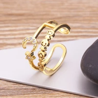 new design copper zircon star moon ring fashion statement geometric gold color charm lady girl ring open adjustable jewelry gift
