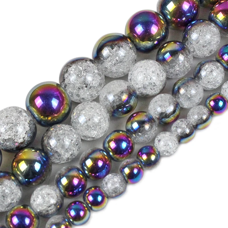 

Natural Stone One Side Plated Rainbow Color Cracked Crystal Beads 6/8/10/12mm For Jewelry Making DIY Bracelet Necklace