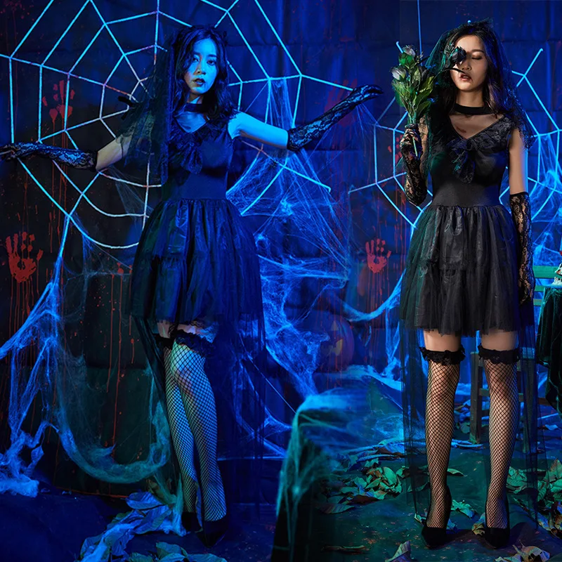 Halloween Witch Black Game Costume Export Japanese Bar Night Party Dress Sexy Sling Holiday | Тематическая одежда и