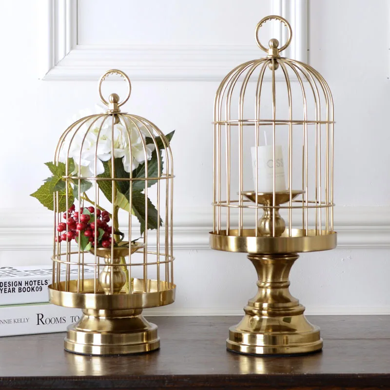 Китайский креативный подсвечник в виде птичьей клетки Золотой Железный