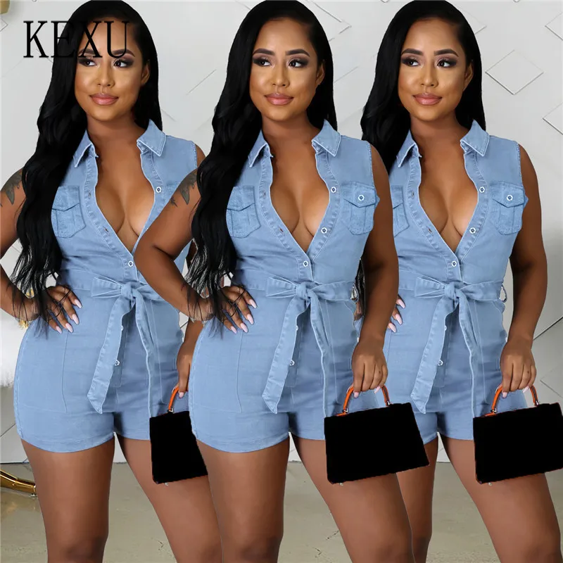 

Джинсовый комбинезон KEXU с открытыми плечами и карманами, однобортный спортивный повседневный уличный комбинезон без рукавов, на шнуровке, ...