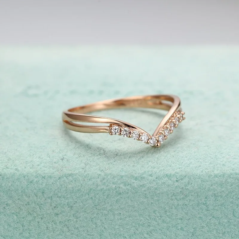 &quotV" letter double finger ring plating rose gold jewelry inlaid Austrian crystal CZ casual ladies / women's fashion gifts |