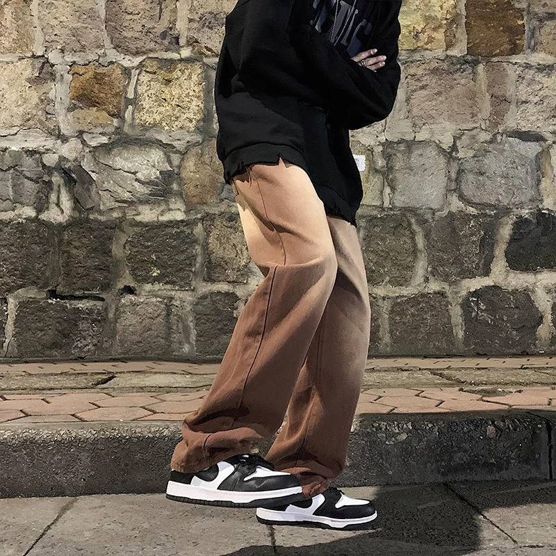 Brown Baggy Jeans Men Fashion Retro Casual Wide-leg Jeans Men Streetwear Loose Hip Hop Straight Denim Pants Mens Trousers M-2XL