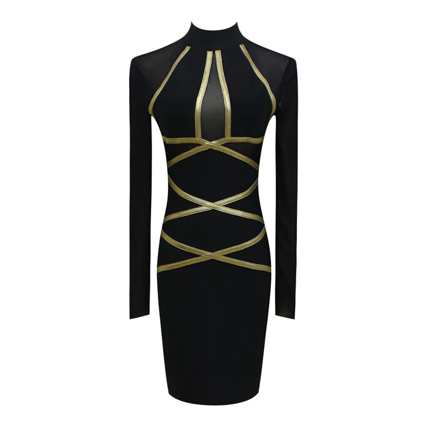 

Bevenccel New Arrival Sexy Dress 2020 Long Sleeve Mesh Bodycon Bandage Dress Elegant Celebrity Party Dress Vesitdos Women Dress