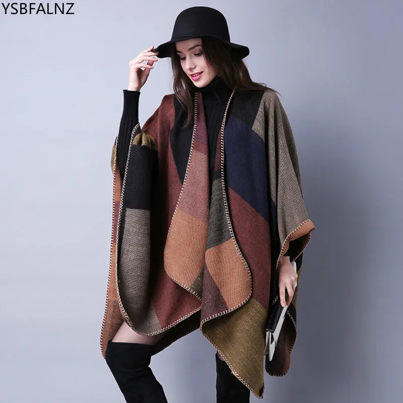 Осенний шарф одеяло зимнее женское классическое пончо в шотландскую клетку