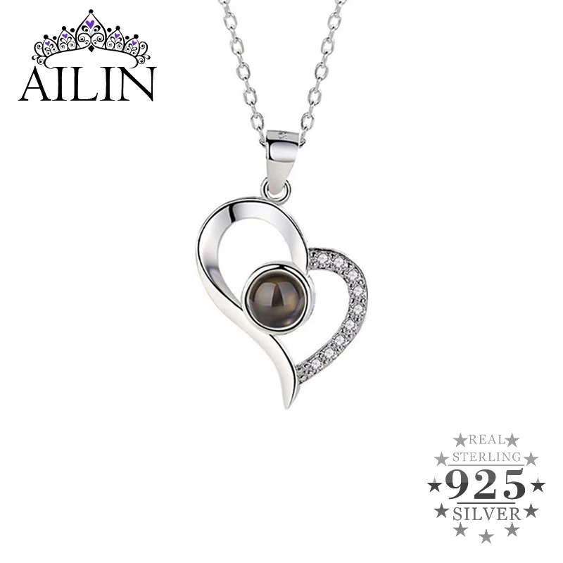 Ожерелье AILIN с проекцией фото для женщин серебро 925 пробы в форме