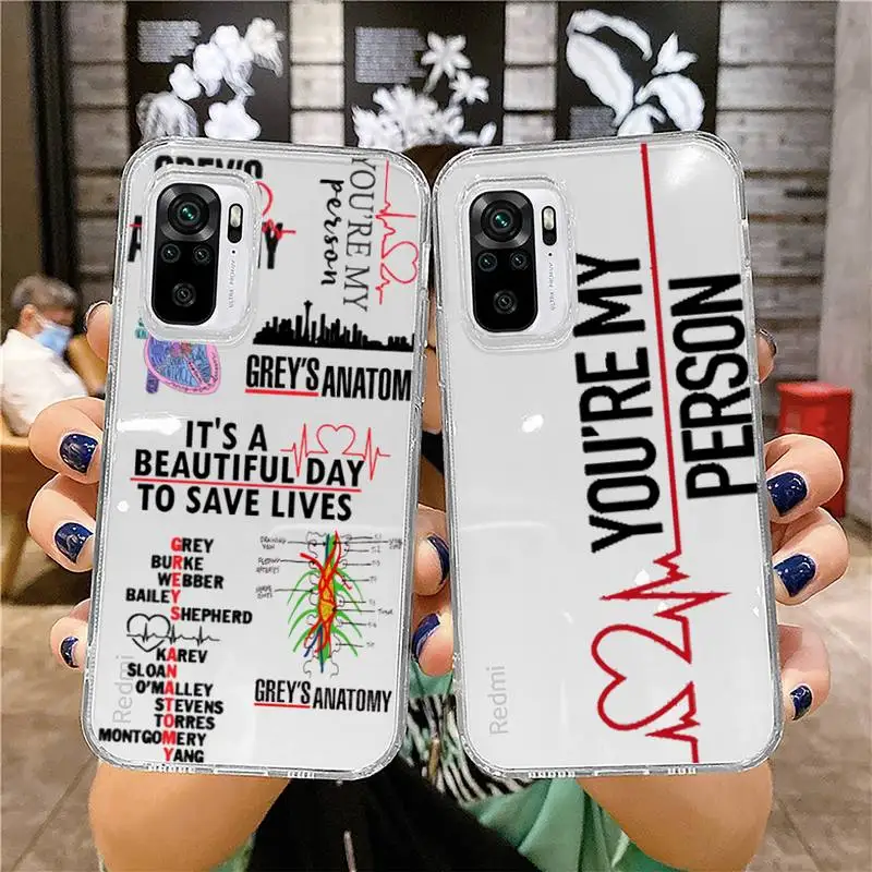 

Greys Anatomy You're My Person Phone Case Transparent for Xiaomi mi 10T 11 Redmi note 7 8 9 9S 10 9A 9T pro